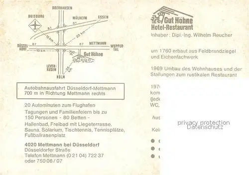 AK / Ansichtskarte Mettmann Hotel Gut Hoehne Mettmann