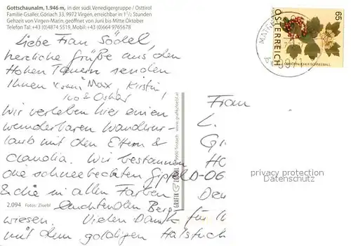 AK / Ansichtskarte Virgen Gottschaualm Venedigergruppe Virgen