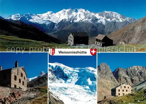 AK / Ansichtskarte Weissmieshuette Blick auf Mischabelgruppe Fletschhorn Weissmies Jaegigrat Walliser Alpen Weissmieshuette