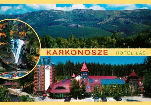 AK / Ansichtskarte Piechowice_Petersdorf Hotel Las Wasserfall Landschaftspanorama Riesengebirge Piechowice Petersdorf