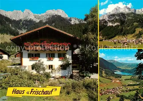 AK / Ansichtskarte Nesselwaengle_Tirol Gaestehaus Pension Haus Frischauf Kollenspitze Rote Flueh Gimpel Panorama Tannheimer Tal Haldensee Nesselwaengle_Tirol