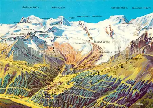 AK / Ansichtskarte Saas Fee Skigebiet Walliser Alpen aus der Vogelperspektive Saas Fee