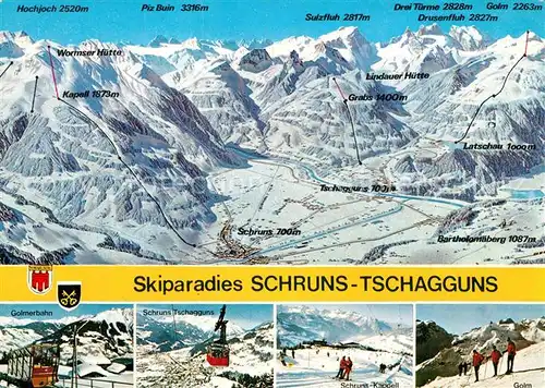 AK / Ansichtskarte Schruns_Tschagguns uebersichtskarte Skiparadies Wintersportgebiet Alpen Bergbahn Skipiste 