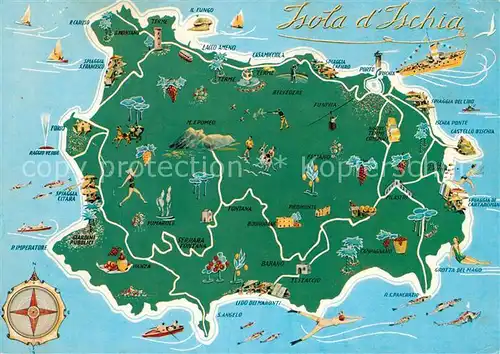 AK / Ansichtskarte Isola_d_Ischia Landkarte Insel Kompass Isola_d_Ischia