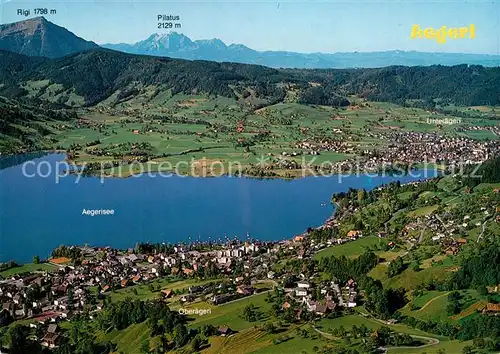 AK / Ansichtskarte Aegerisee und Umgebung mit Rigi und Pilatus Fliegeraufnahme Aegerisee