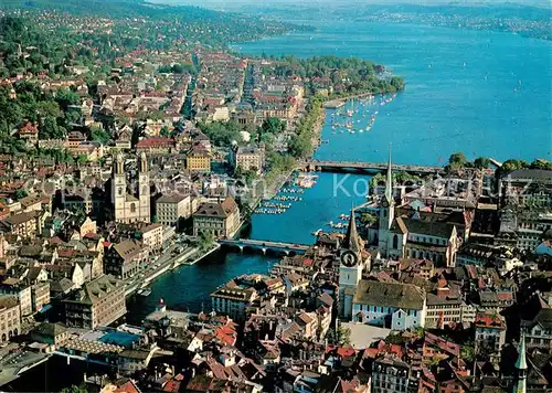 AK / Ansichtskarte Zuerich_ZH Limmat Altstadt und Zuerichsee Fliegeraufnahme Zuerich_ZH