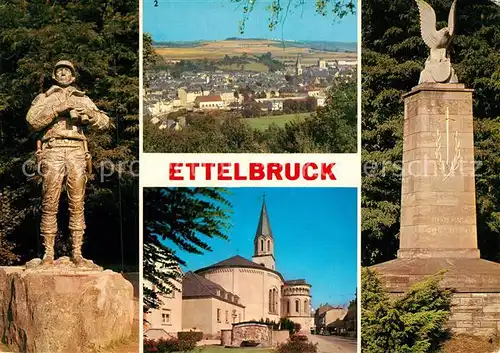AK / Ansichtskarte Ettelbruck Statue U.S. General Patton Panorama Eglise Saint Sebastian Monument Patton Ettelbruck