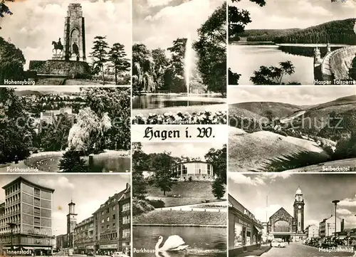 AK / Ansichtskarte Hagen_Westfalen Hohensyburg Park Innenstadt Stadtgarten Parkhaus Schwanenteich Hasper Talsperre Selbecketal Hauptbahnhof Hagen_Westfalen