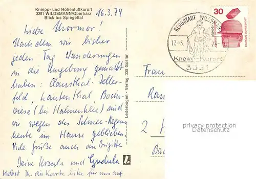 AK / Ansichtskarte Wildemann Panorama Blick ins Spiegeltal Wildemann