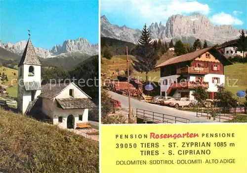 AK / Ansichtskarte Tiers_Dolomiten Pension Rosengarten Kirche Tiers Dolomiten