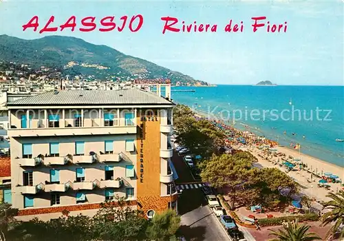 AK / Ansichtskarte Alassio Riviera dei Fiori Grand Hotel Mediterranee e spiaggia Alassio