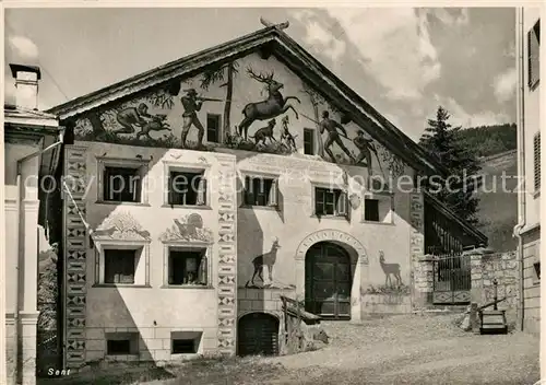 AK / Ansichtskarte Sent Bemaltes Haus Sent