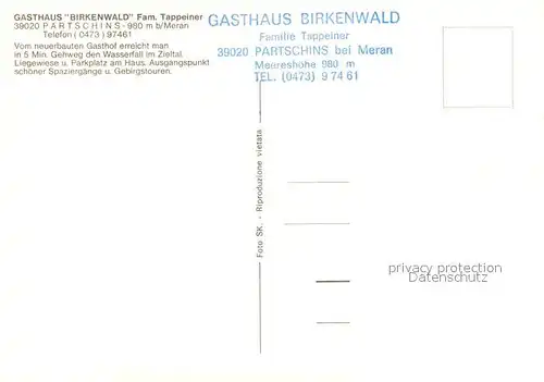 AK / Ansichtskarte Partschins_Merano_Suedtirol Gasthaus Birkenwald Partschins_Merano