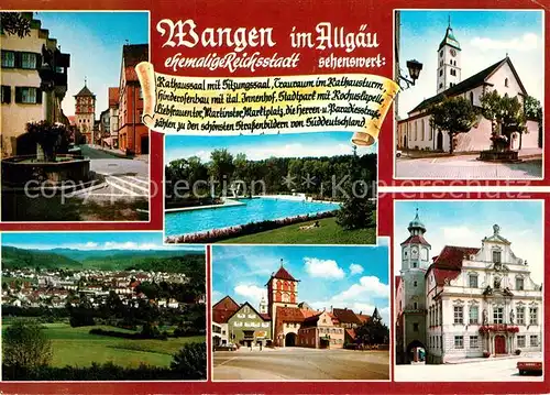AK / Ansichtskarte Wangen_Allgaeu RAthaus Kirche Brunnen Panorama Wangen Allgaeu
