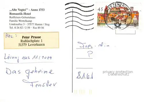 AK / Ansichtskarte Hamm_Sieg Alte Vogtei Romantik Hotel Raiffeisen Geburtshaus Hamm_Sieg