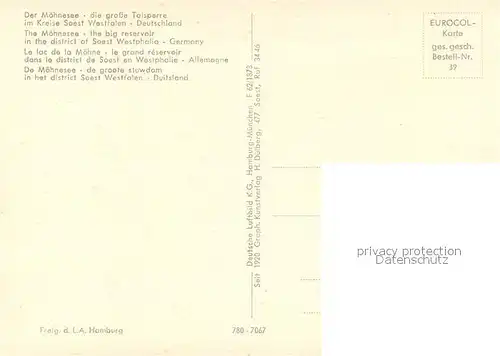 AK / Ansichtskarte Moehnesee Talsperre Moehnesee