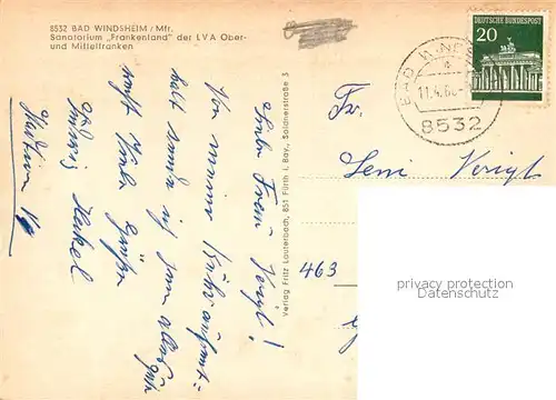 AK / Ansichtskarte Bad_Windsheim Sanatorium Frankenland  Bad_Windsheim