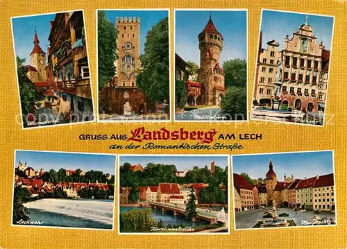 AK / Ansichtskarte Landsberg_Lech Hexenviertel Bayertor Mutterturm Rathaus Lechwehr Landsberg_Lech