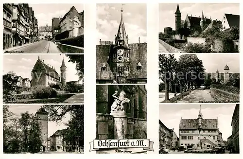 AK / Ansichtskarte Ochsenfurt Hauptstrasse Landratsamt Turm Oberes Tor Ritter Georg Rathaus Klingenturm Taubenturm Marktplatz Rathaus Ochsenfurt