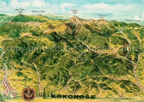 AK / Ansichtskarte Vrchlabi Panoramakarte Krkonose aus der Vogelperspektive Vrchlabi