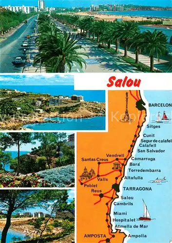 AK / Ansichtskarte Salou Uferstrasse Promenade Kueste Strand Landkarte Salou