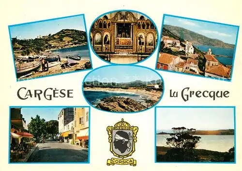 AK / Ansichtskarte Cargese Teilansichten Strand Kueste Wappen Cargese