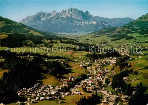 AK / Ansichtskarte Fieberbrunn_Tirol Panorama mit Wildem Kaiser Kaisergebirge Fliegeraufnahme Fieberbrunn Tirol