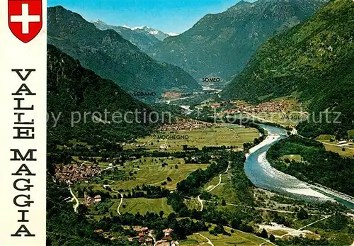 AK / Ansichtskarte Moghegno_Vallemaggia Talblick Alpenpanorama Fliegeraufnahme Moghegno_Vallemaggia