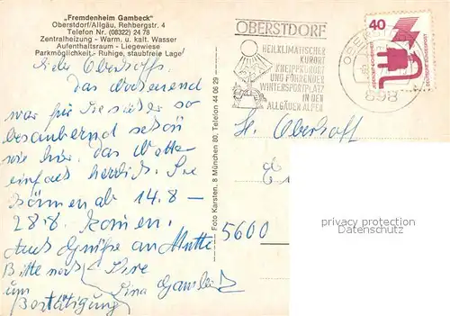AK / Ansichtskarte Oberstdorf Fremdenheim Gambeck Oberstdorf