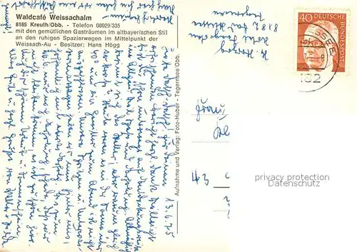 AK / Ansichtskarte Kreuth_Tegernsee Waldcafe Weissachalm Kreuth Tegernsee
