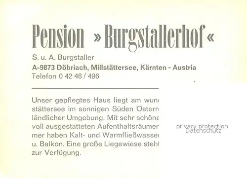 AK / Ansichtskarte Doebriach_Millstaettersee Pension Burgstallerhof Doebriach_Millstaettersee