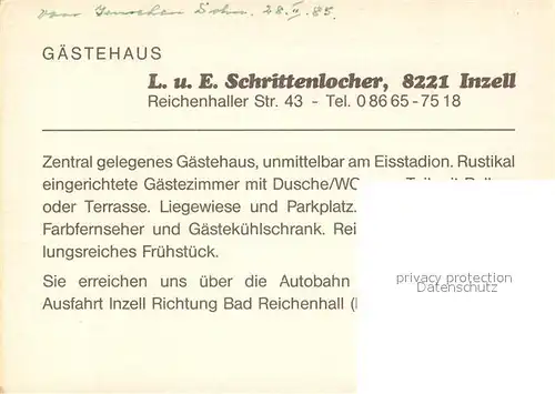 AK / Ansichtskarte Inzell Gaestehaus Schrittenlocher Inzell