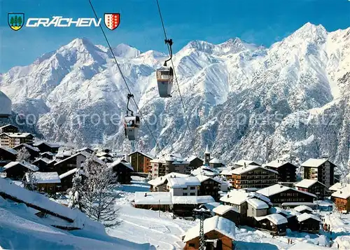 AK / Ansichtskarte Graechen_VS Bergbahn Blick zum Weisshorn Brunegghorn Bishorn Walliser Alpen Graechen_VS