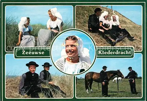 AK / Ansichtskarte Zeeuws_Vlaanderen Klederdracht Trachten Pferde Zeeuws_Vlaanderen