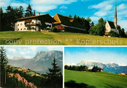 AK / Ansichtskarte Klobenstein_Ritten Ortsmotiv mit Kirche Pension Landschaftspanorama Alpen Albergo Pensione Caminata Klobenstein_Ritten