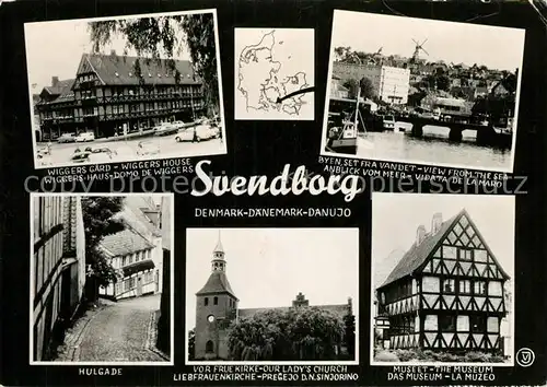 AK / Ansichtskarte Svendborg Wiggers Haus Hulgade Kirche Museum Fachwerkhaus Hafen Svendborg