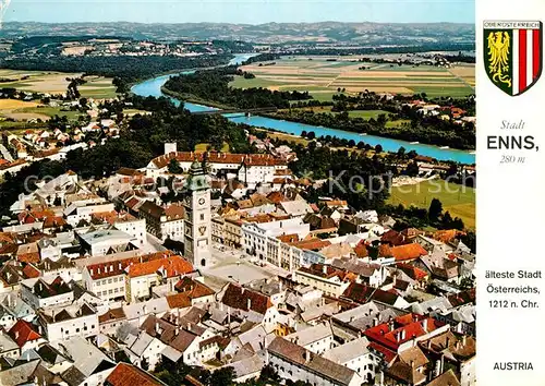 AK / Ansichtskarte Enns aelteste Stadt oesterreichs Fliegeraufnahme Wappen Enns