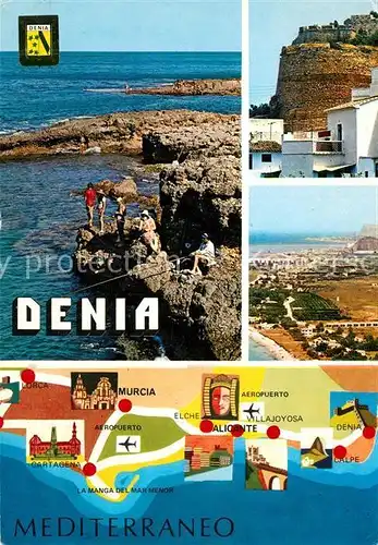 AK / Ansichtskarte Denia Kueste Festung Panorama Landkarte Denia