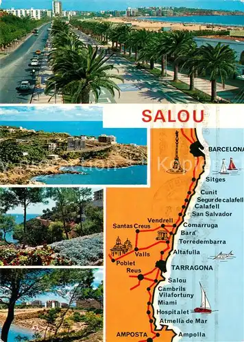 AK / Ansichtskarte Salou Strandpromenade Palmen Kueste Landkarte Salou