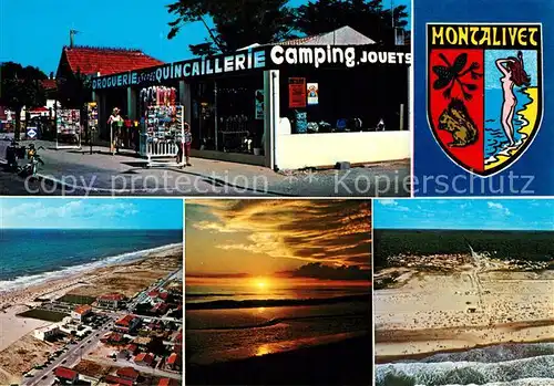 AK / Ansichtskarte Montalivet_les_Bains Droguerie Camping Avenue de l Ocean coucher du soleil Wappen Montalivet_les_Bains