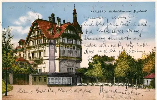 AK / Ansichtskarte Karlsbad_Eger Waldetablissement Jaegerhaus Karlsbad_Eger