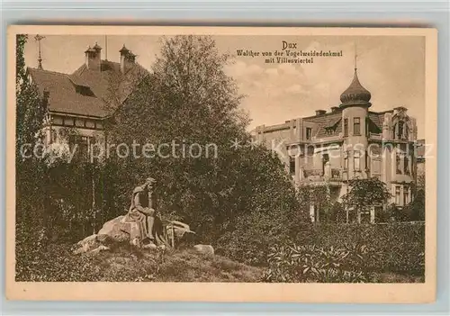 AK / Ansichtskarte Dux_Tschechien Walthr von der Vogelweide Denkmal Villenviertel Dux_Tschechien