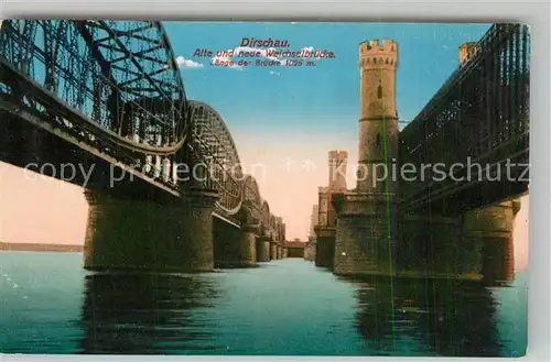 AK / Ansichtskarte Dirschau_Westpreussen Alte und neue Weichselbruecke Dirschau_Westpreussen