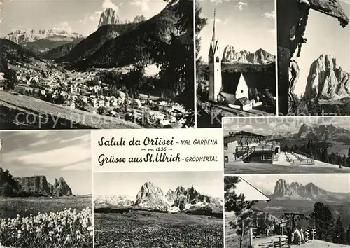 AK / Ansichtskarte Ortisei_St_Ulrich Gesamtansicht Dolomiten Kirche Bergwiesen Ortisei_St_Ulrich