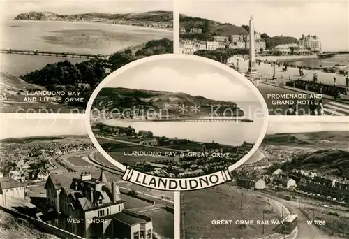 AK / Ansichtskarte Llandudno_Wales Bay Orme West Shore Promenade Grand Hotel Railway Llandudno_Wales