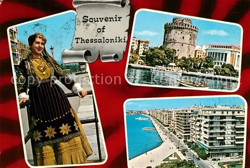 AK / Ansichtskarte Thessaloniki Frau in Tracht Seepromenade Thessaloniki