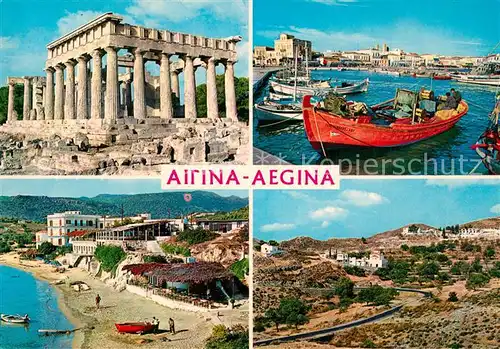 AK / Ansichtskarte Aegina Tempel Strand Hafen Aegina