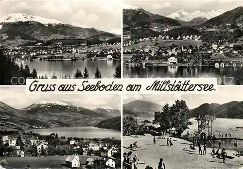 AK / Ansichtskarte Seeboden_Millstaettersee Badestrand Gesamtansicht mit Alpenpanorama Seeboden_Millstaettersee
