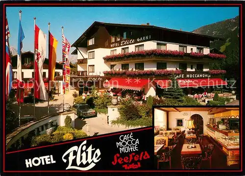 AK / Ansichtskarte Seefeld_Tirol Hotel Elite Cafe Mocca Muehle Fahnen Seefeld Tirol
