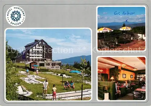 AK / Ansichtskarte Zelezna_Ruda_Markt_Eisenstein Hotel Horizont Minigolf Restaurant Terrasse Grosser Arber Bayerischer Wald Zelezna_Ruda